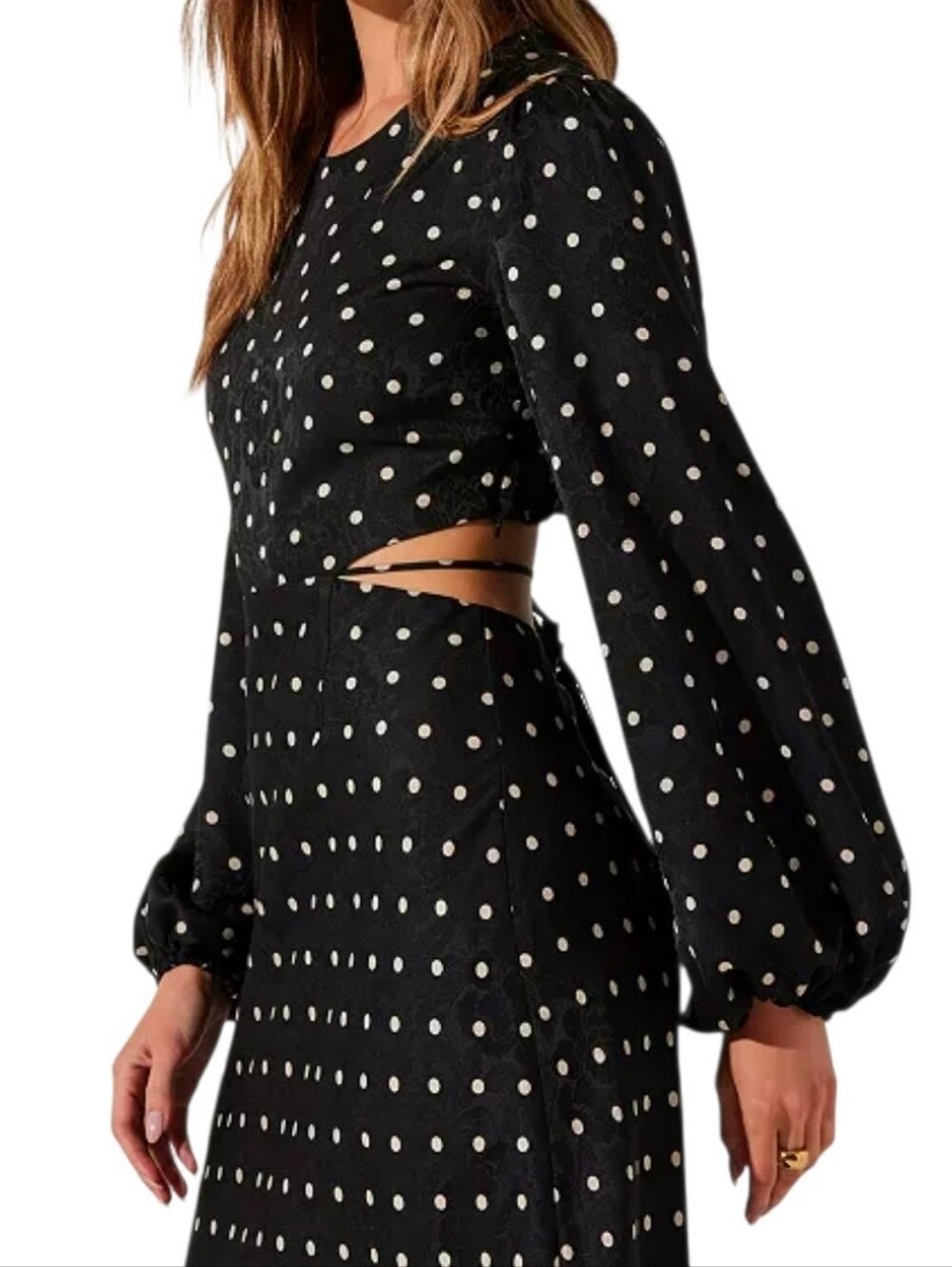 ASTR the Label Women's Quinn Polka-Dot Cutout Maxi Dress Size Meduim - Picture 7 of 16